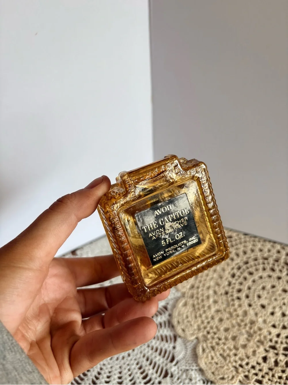 Avon Gold Capitol Building Glass Trinket Bottle